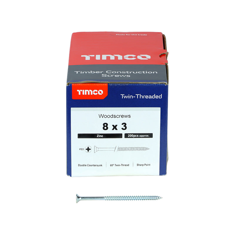 TIMCO Twin-Threaded Countersunk Silver Woodscrews — Box