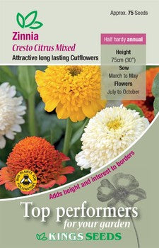 Kings Seeds Zinnia, Cresto Citrus Mixed (PM D )