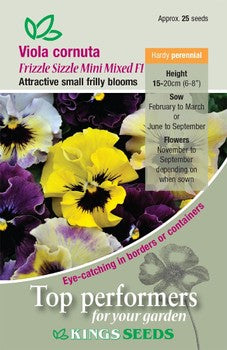 Kings Seeds Viola cornuta, Frizzle Sizzle Mini Mixed F1(PM E)