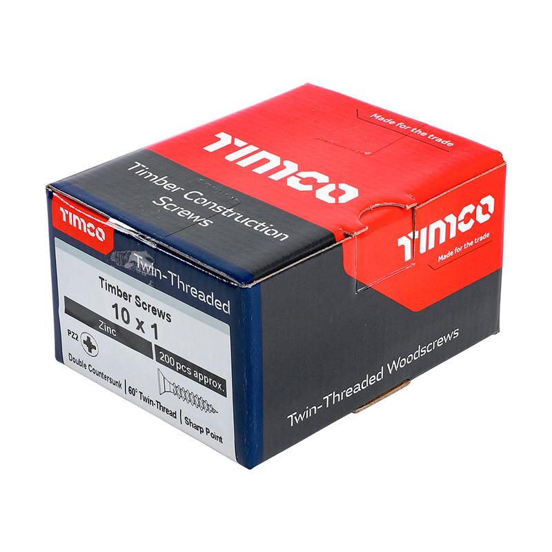 TIMCO Twin-Threaded Countersunk Silver Woodscrews — Box