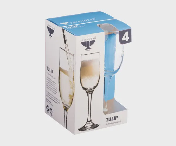4 Tulip Flute Glasses 20Cl