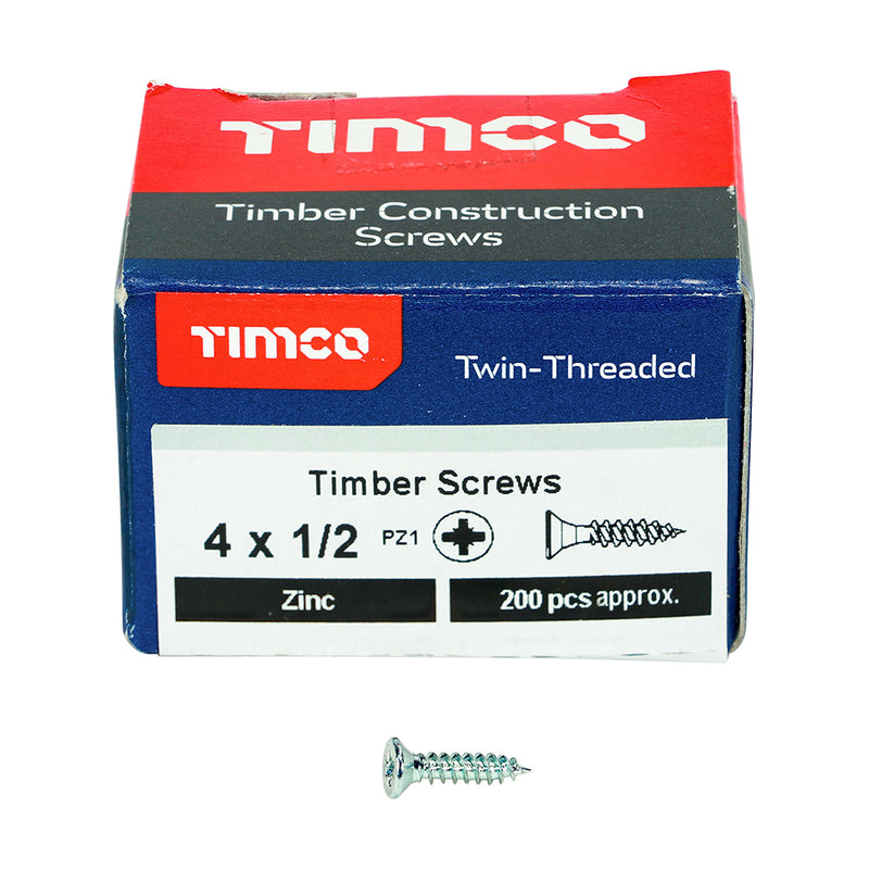 TIMCO Twin-Threaded Countersunk Silver Woodscrews — Box