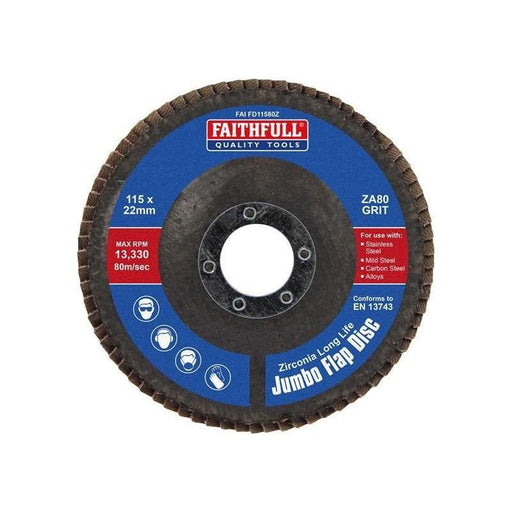 Faithfull Zirconia Abrasive Jumbo Flap Disc ZA80 115mm Faithfull - RockBottom Northampton