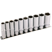 Draper Deep Socket Set on Metal Rail, 3/8" Sq. Dr. (10 Piece) Draper - Town Tools