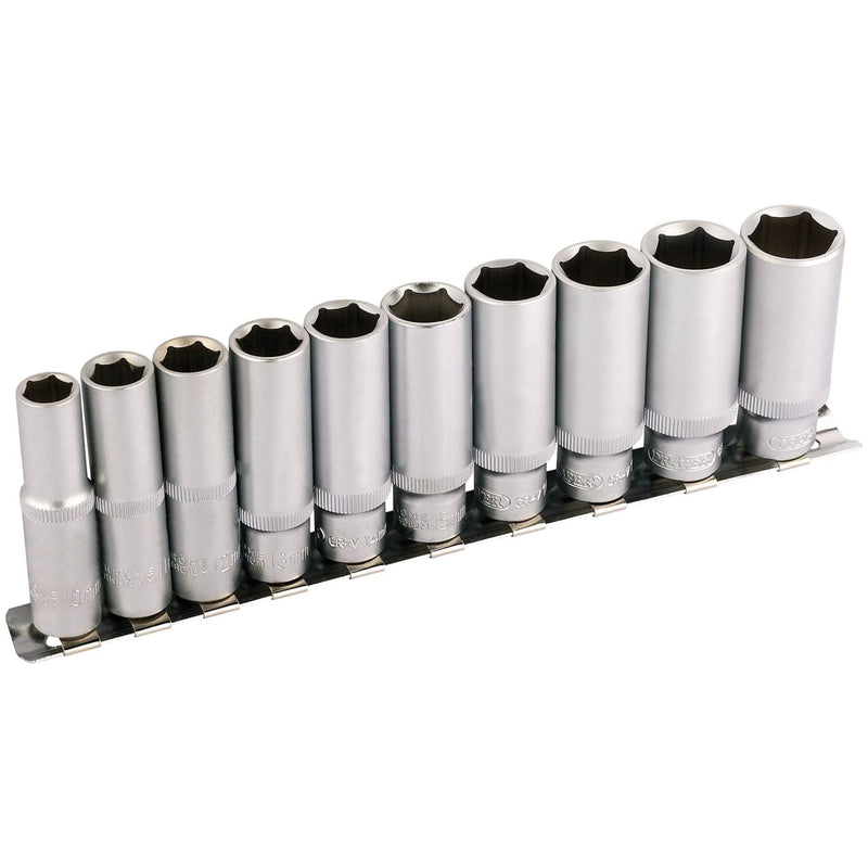 Draper Deep Socket Set on Metal Rail, 3/8" Sq. Dr. (10 Piece) Draper - Town Tools