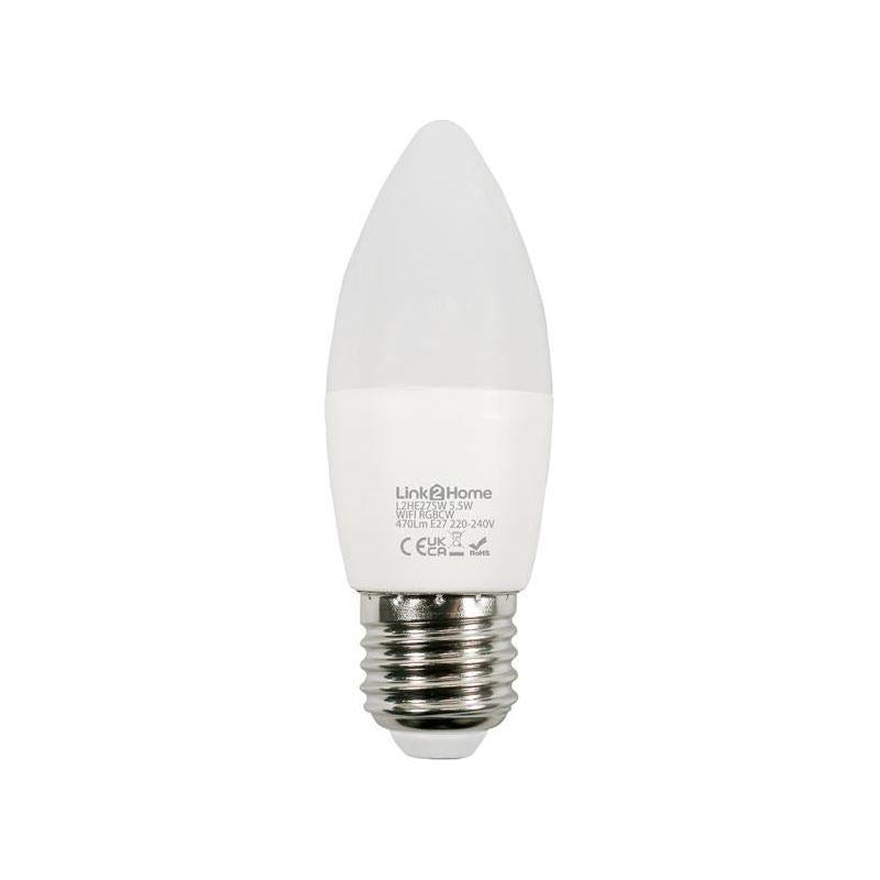Link2Home Wi-Fi LED ES (E27) Opal Candle Dimmable Bulb, White + RGB 470 lm 5.5W Link2Home - RockBottom Northampton