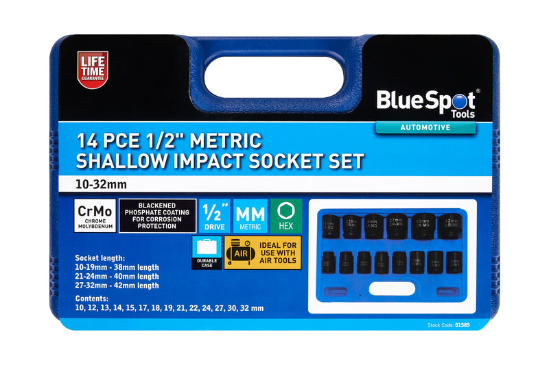 Blue Spot Tools 14 PCE 1/2" Stubby Impact Socket Set (10-32mm)
