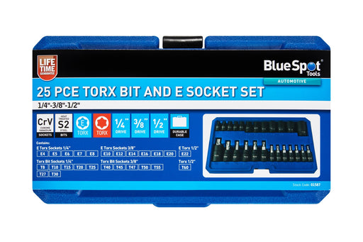 Blue Spot Tools 25 PCE Torx Bit And E Sockets Set 1/4"-3/8"-1/2"