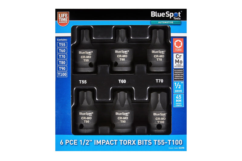 Blue Spot Tools 6 PCE 1/2" Impact Torx Bits T55-T100