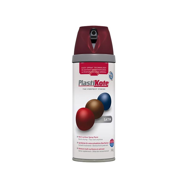 Plastikote Twist & Spray Satin Wine Red 400ml PlastiKote - RockBottom Nothampton