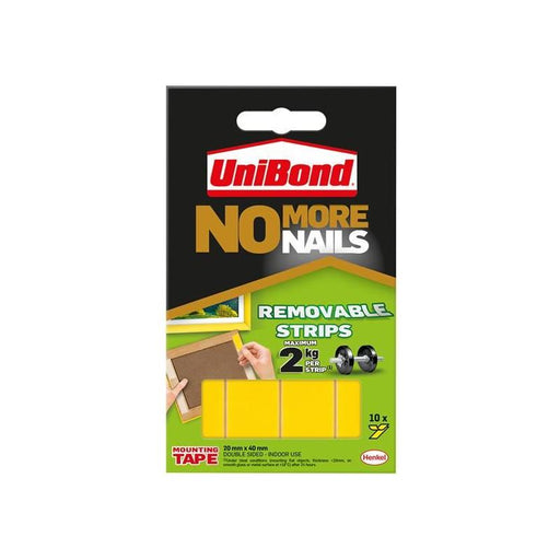 Unibond No More Nails Indoor Removable Mounting Tape Strips (Pack of 10) UniBond - RockBottom Northampton