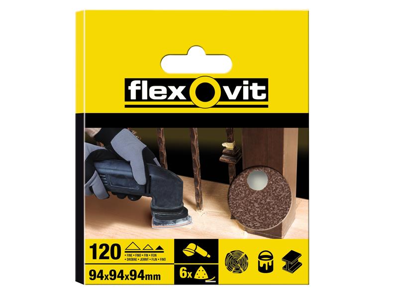 Flexovit Delta Hook & Loop Sanding Sheet 94mm Fine 120G (Pack 6)