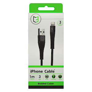 C3 Braided USB to iPhone Lightning Cable 1m Black