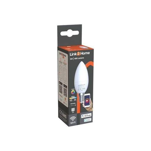 Link2Home Wi-Fi LED SES (E14) Opal Candle Dimmable Bulb, White + RGB 400 lm 5W Link2Home - RockBottom Northampton