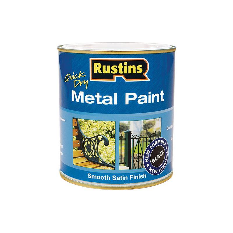 Rustins Quick Dry Metal Paint Smooth Satin Black 500ml Rustins - RockBottom Nothampton