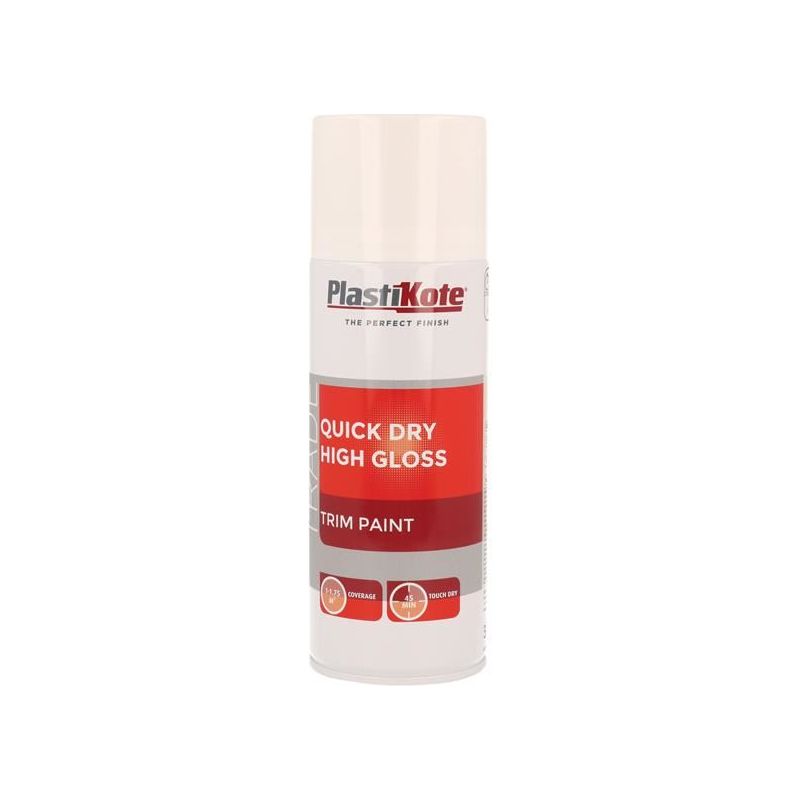 Plastikote Trade Quick Dry Trim Spray Paint High Gloss White 400ml PlastiKote - RockBottom Nothampton