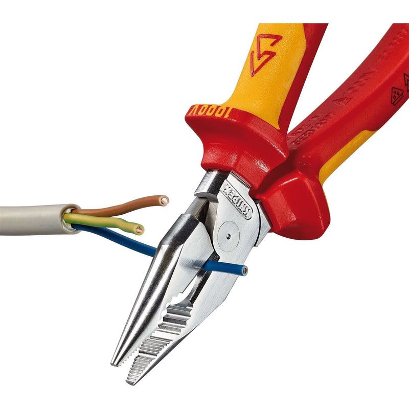 Knipex 08 26 185 SB Needle-Nose Combination Pliers insulated with multi-component grips, VDE-tested chrome-plated 185mm Draper - Town Tools
