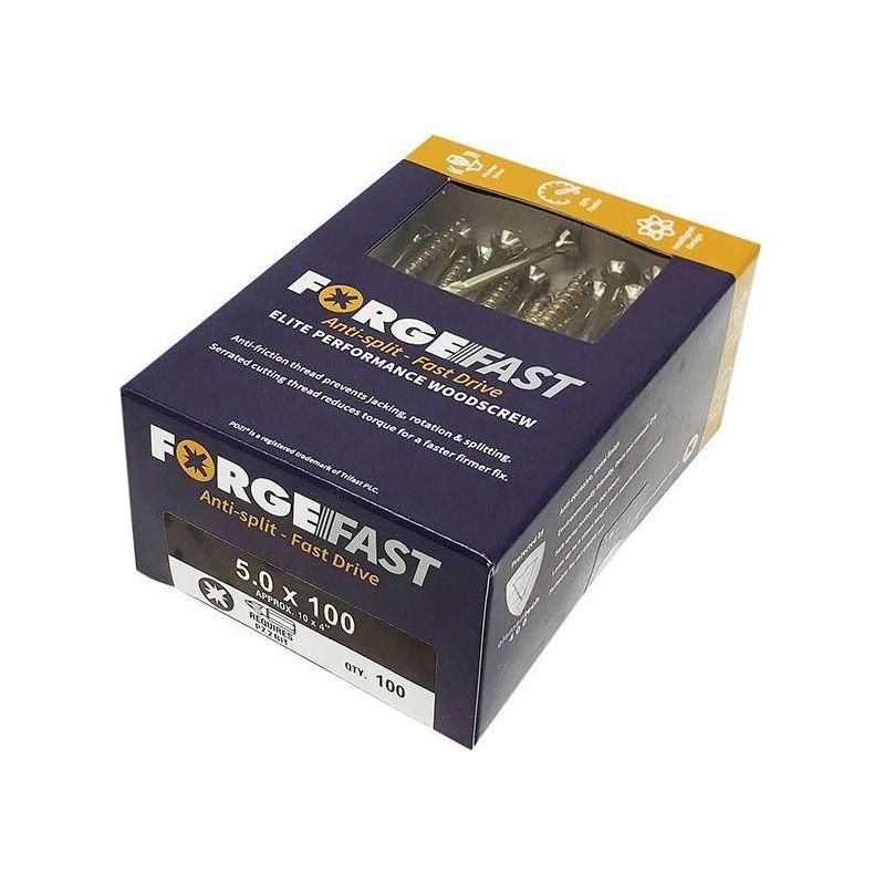 Forgefix ForgeFast Pozi Compatible Elite Performance Wood Screw ZY 5.0 x 100mm Box 100 ForgeFix - RockBottom Northampton