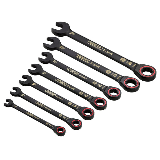 Draper 03895 Draper Expert HI-TORQ® Metric Ratchet Combination Spanner Set, Black (7 Piece)