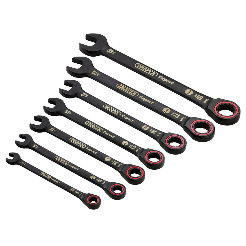Draper 03895 Draper Expert HI-TORQ® Metric Ratchet Combination Spanner Set, Black (7 Piece)