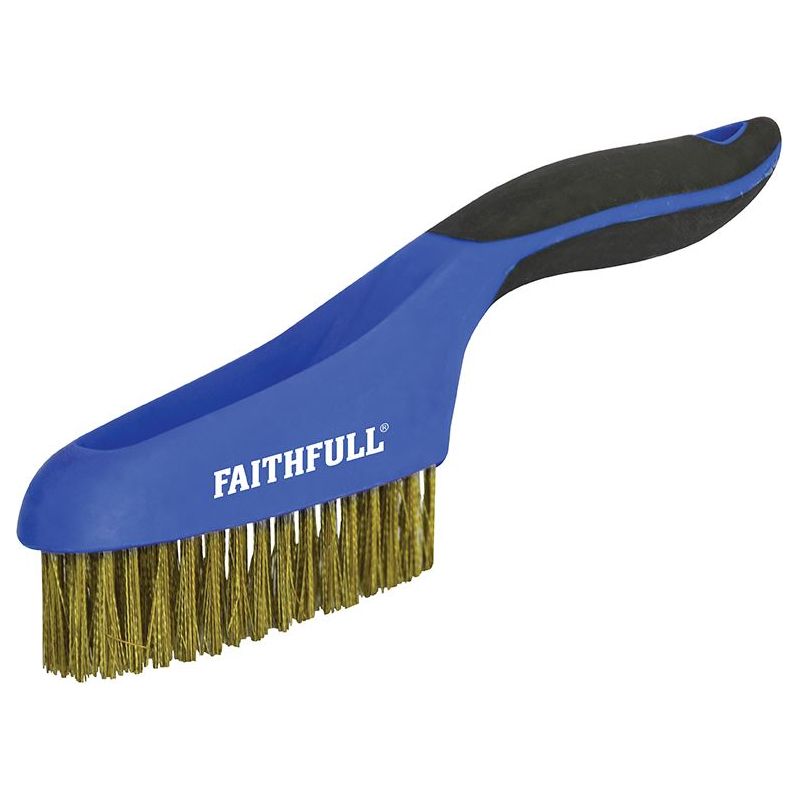 Faithfull Scratch Brush Soft Grip 4 x 16 Row Brass Faithfull - RockBottom Northampton