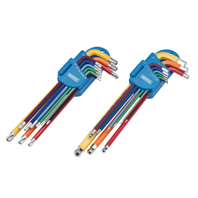 Draper 04776 Draper TX-STAR® Security & Hex Metric Long Arm Key Set, Colour Coded (18 Piece)