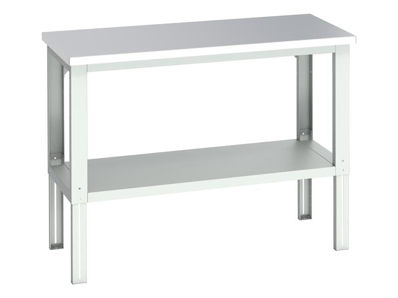 Bott Cubio Adjustable Bench with Shelf, Stainless Steel Clad Top 1500 x 750mm