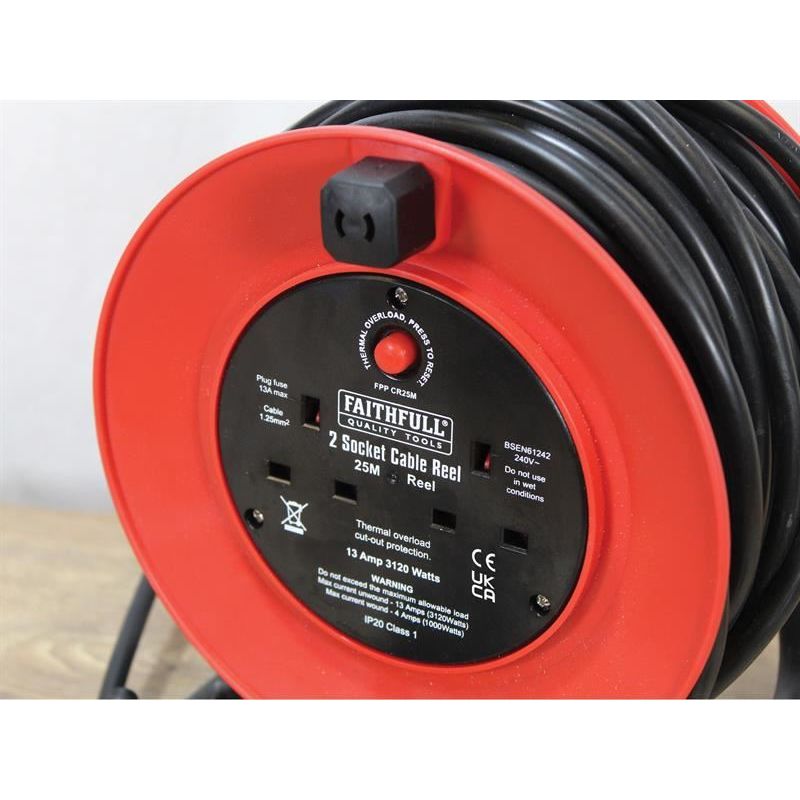 Faithfull Power Plus Open Drum Cable Reel 240V 13A 2-Socket 25m Faithfull Power Plus - RockBottom Northampton