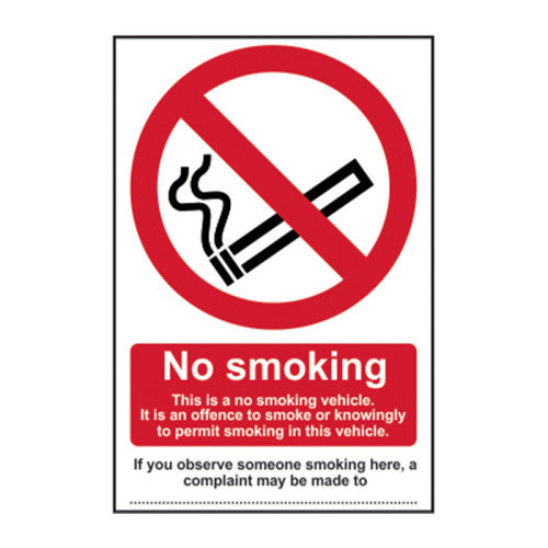 ‘No Smoking This Is A No Smoking Vehicle’ Sign, Self-Adhesive Vinyl (100mm x 150mm)