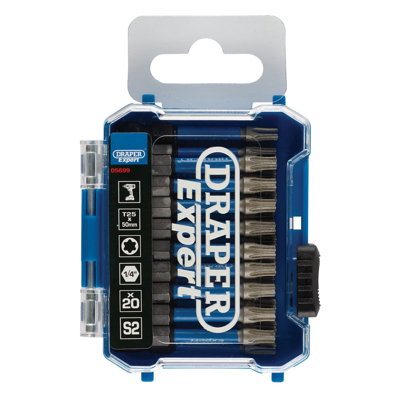 Draper 05699 Draper Expert TX-STAR® Impact Screwdriver Bits, T25 x 50mm, 1/4" Hex (Pack of 20)