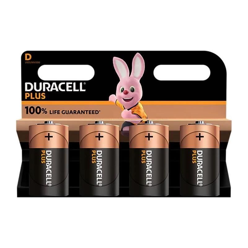Duracell D Cell +100% Plus Power Batteries (Pack 4) Duracell - RockBottom Northampton
