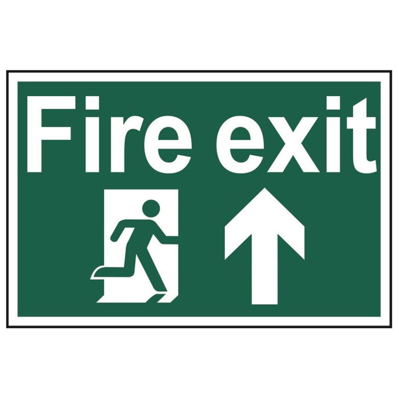 Scan Fire Exit Running Man Arrow Up - PVC Sign 300 x 200mm Scan - RockBottom Nothampton