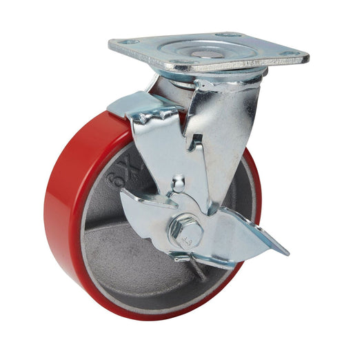 Swivel Plate Fixing Heavy Duty Polyurethane Wheel with Brake, 160mm Diameter, S.W.L. 400kg Draper - Town Tools