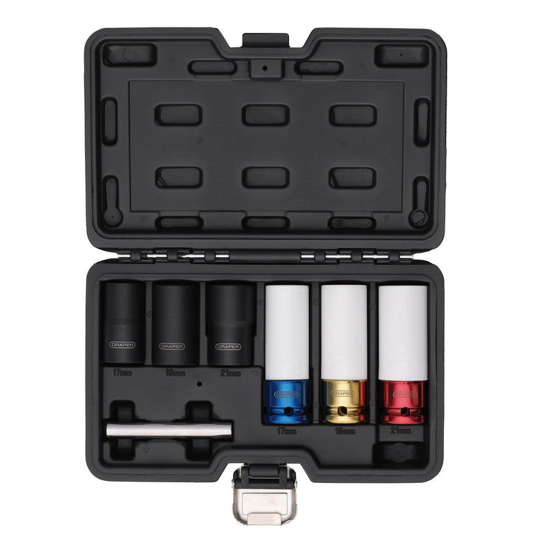 Draper 07115 Wheel Nut and Bolt Extractor Socket Set, 1/2" Sq. Dr. (7 Piece)