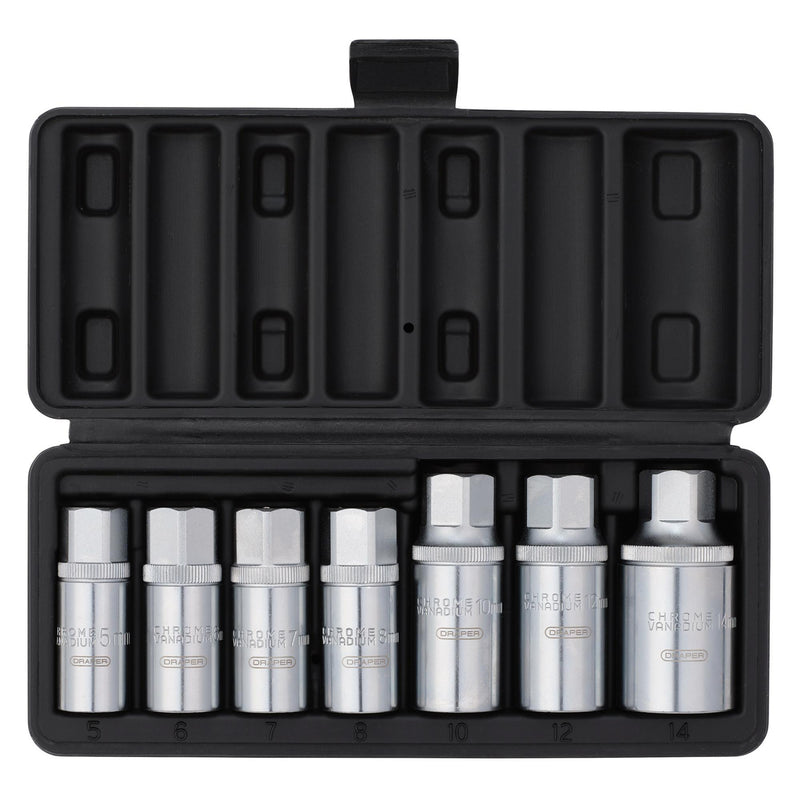 Draper 07119 Stud Extractor Set, 3/8" Sq. Dr., 1/2" Sq. Dr. (7 Piece)