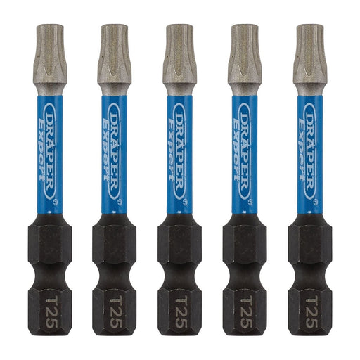 Draper Expert TX-STAR Impact Screwdriver Bits, T25 x 50mm, 1/4" Hex (Pack of 5) Draper - Town Tools 