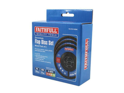 Faithfull Zirconia Abrasive Jumbo Flap Disc 115 x 22mm Mixed Grit (3 Pack) Faithfull - RockBottom Northampton