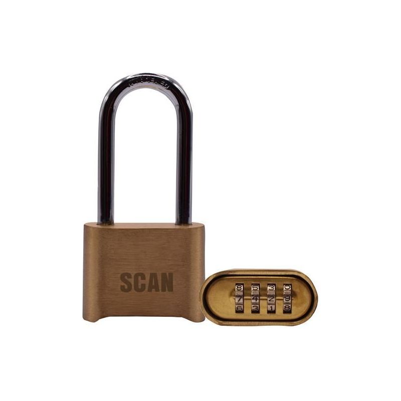 Scan Brass Combination Padlock 50mm Long Shackle Scan - RockBottom Nothampton