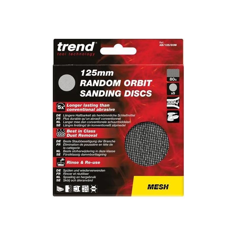 Trend Mesh Random Orbital Sanding Disc 125mm x 80G (Pack 5) Trend - RockBottom Northampton