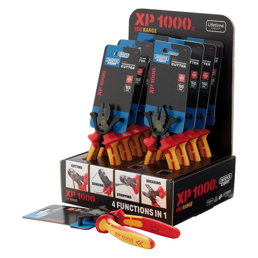 XP1000 Counter Top Display of VDE 160mm 4-in-1 Combination Cutters (10 Piece) Draper - Town Tools