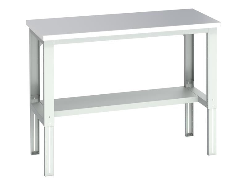 Bott Cubio Adjustable Bench with Half Shelf, Stainless Steel Clad Top 1500 x 750mm