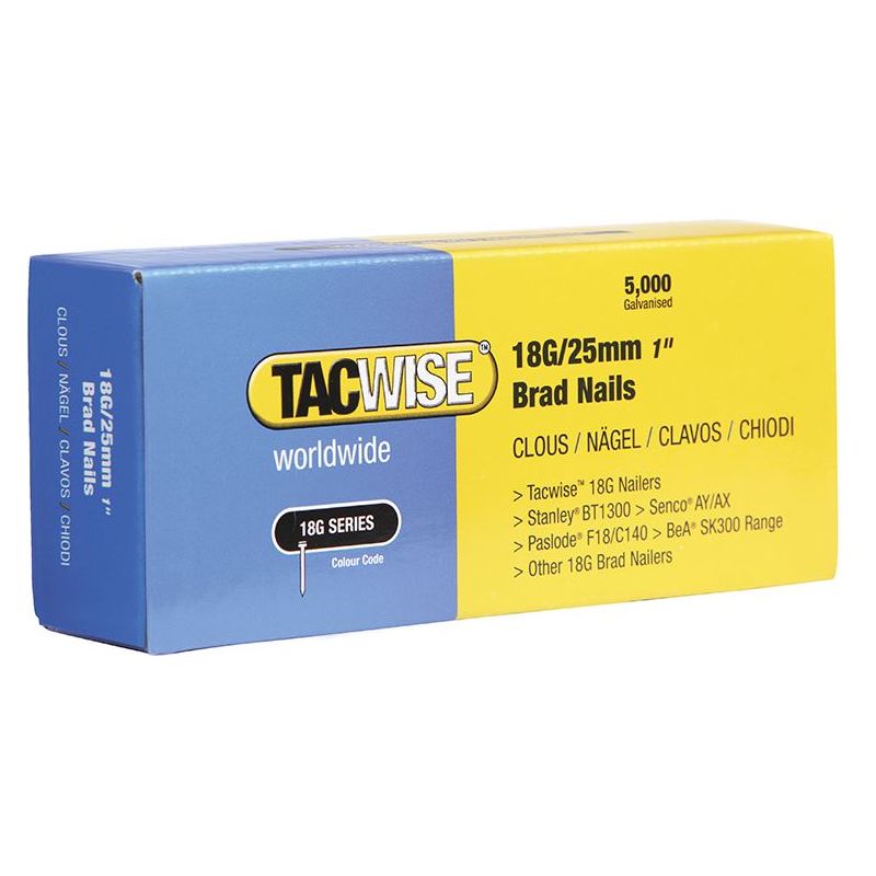Tacwise 18 Gauge 25mm Brad Nails (Pack 5000) Tacwise - RockBottom Northampton