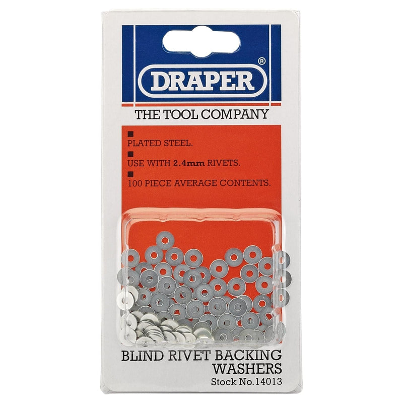 Draper Rivet Backing Washers, 2.4mm (100 Piece) 14013 Draper - Town Tools 