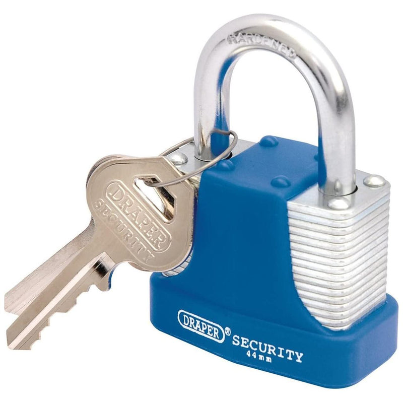 Draper Laminated Steel Padlock and 2 Keys with Hardened Steel Shackle and Bumper Draper - Town Tools 