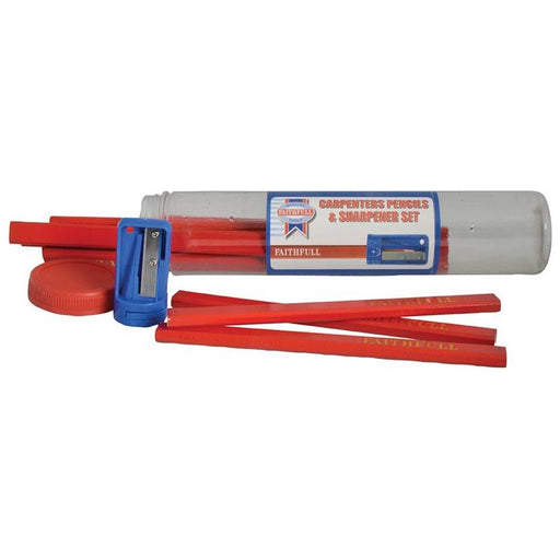 Faithfull Carpenters Pencils Red (12 x Tubes of 12 + Sharpener) Faithfull - RockBottom Northampton