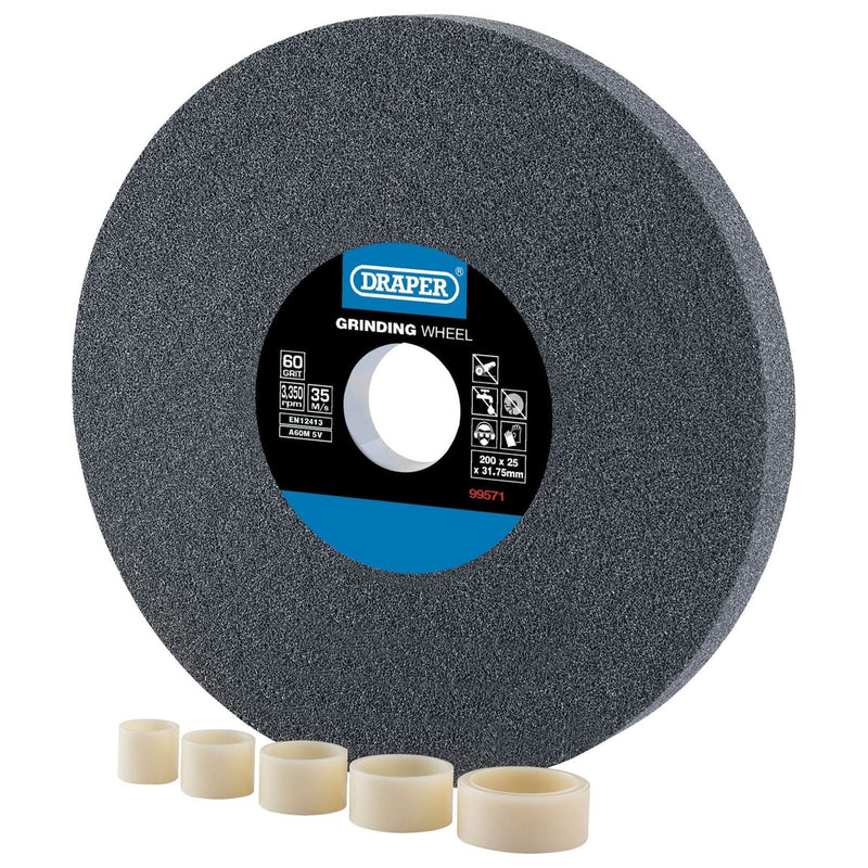 Draper Aluminium Oxide Bench Grinding Wheel, 200 x 25mm, 60 Grit 99571 Draper - Town Tools 