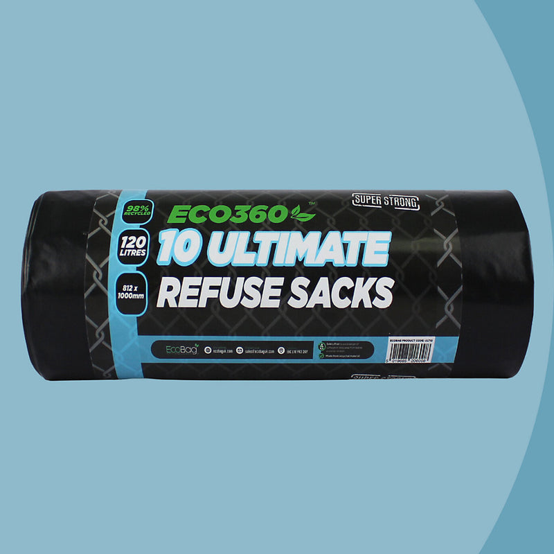 10 x Ultimate Refuse Sacks 60mu 120L Super Strong Bin Bags