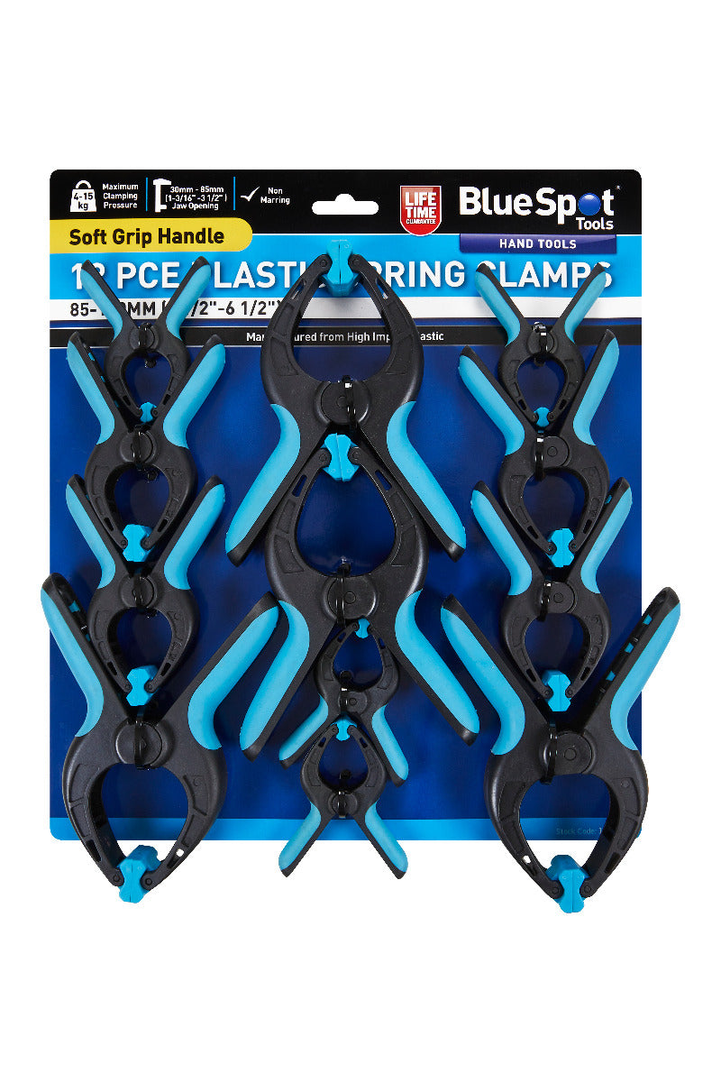 Blue Spot Tools 12PCE Plastic Spring Clamps 85-160MM