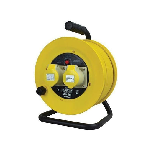 Faithfull Power Plus Open Drum Cable Reel 110V 16A 2-Socket 50m (1.5mm Cable) Faithfull Power Plus - RockBottom Northampton