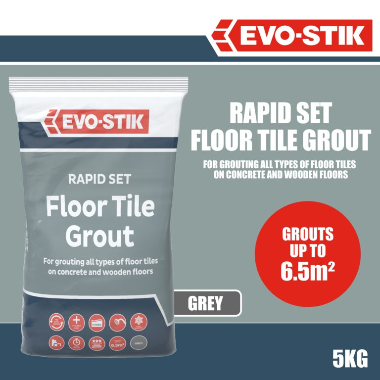 Evo-Stik Rapid Set Floor Tile Grout 5kg Grey
